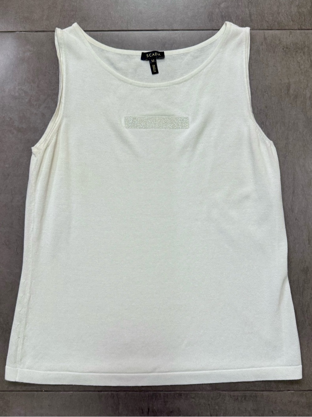 Escada White Glitter- Embellished Knit Tank Top, Women’s Size Medium